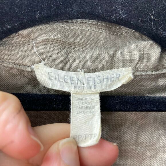Eileen Fisher Small PP Petite Womens Green Color-block Linen Asymmetrical Jacket - Picture 3 of 6